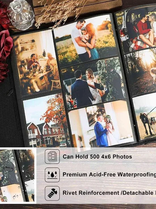 Photo Album 4x6 500 Pockets Photo, Extra Large Capacity Family Wedding Picture A - Picture 7 of 8